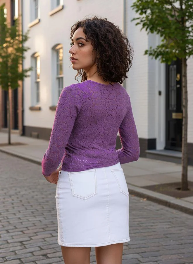 Freehand  Women Regular Fit Textured Boat Neck Full Sleeves Asymmetric Top for Women | Best Price UAE